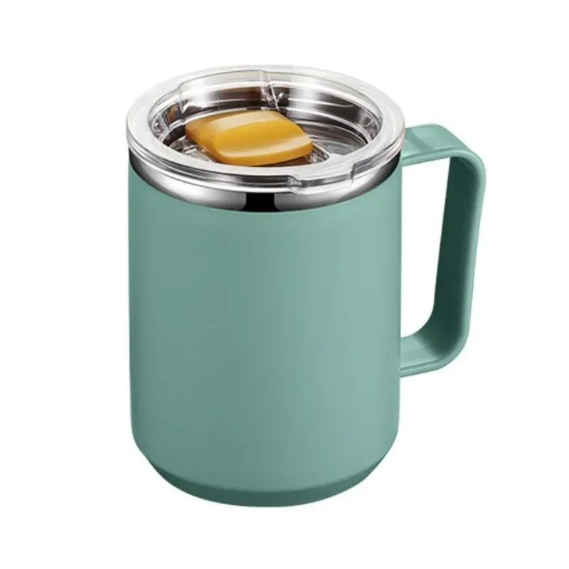 1pc Vacuum Mug With Lid Handle, Double Wall Stainless Steel Mug With Handle And Lid, Portable Insulated Cup For Traveling